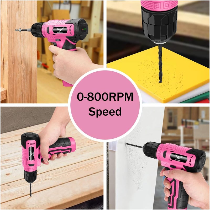 JENABOM Tool Set：Pink Tool Kit with 8V Cordless Drill, Tool Box with Drill, Hand Drill Set for Men & Women, Home Tool Kits for House Repair, Handyman, DIY 127 Piece - Image 3